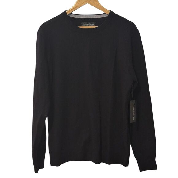 NWT Christian Lacroix Men’s L Black Extrafine Merino Wool Crewneck Sweater - Picture 1 of 7